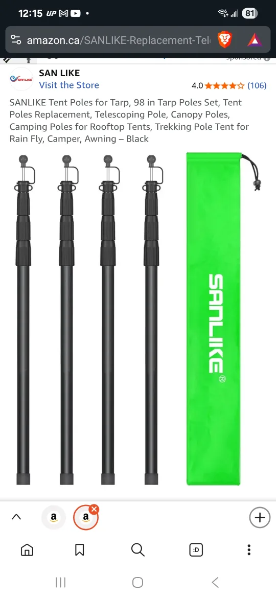 SANLIKE Tent Poles for Tarp, 98 in Tarp Poles Set image indicator(2)