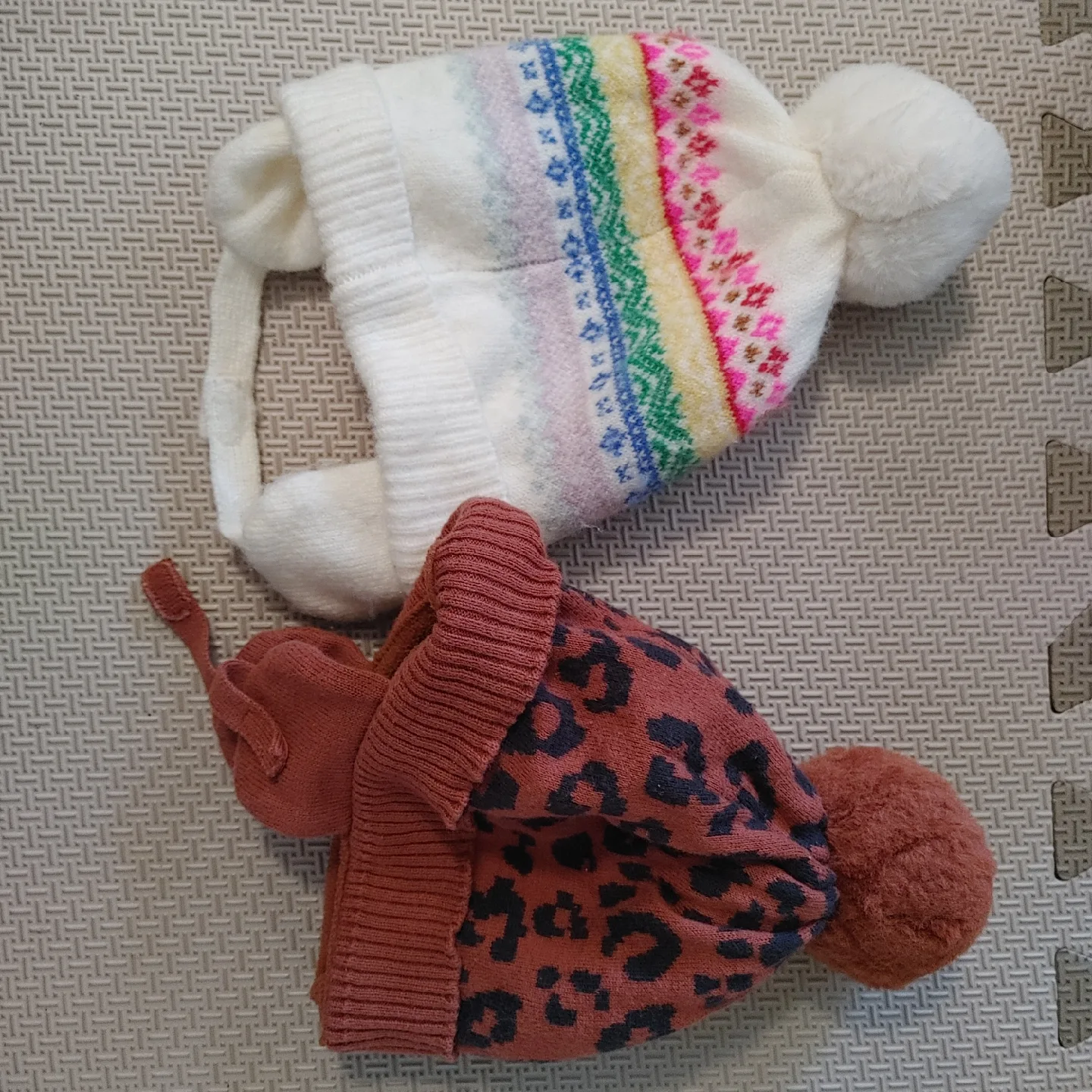 Two Baby Hats - White Rainbow & Leopard Print thumbnail