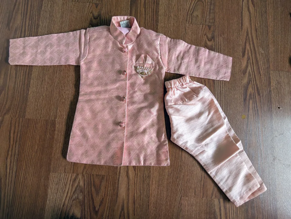 Kids Sherwani Set - Peach & Gold thumbnail