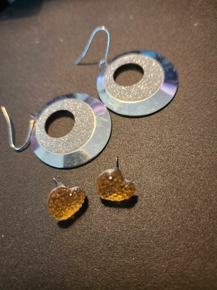 Assorted Earrings - Silvertone, Yellow Heart, Grey Pearl, Black image indicator(4)