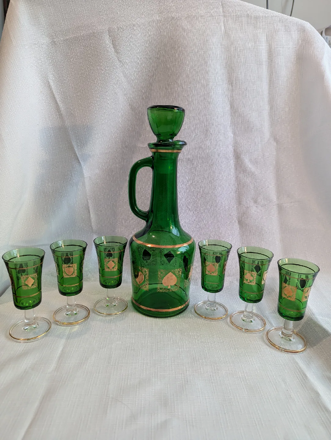 Green Glass Decanter Set with Card Suit Design 🥕 thumbnail