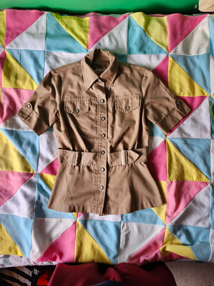 70s safari style button up blouse thumbnail
