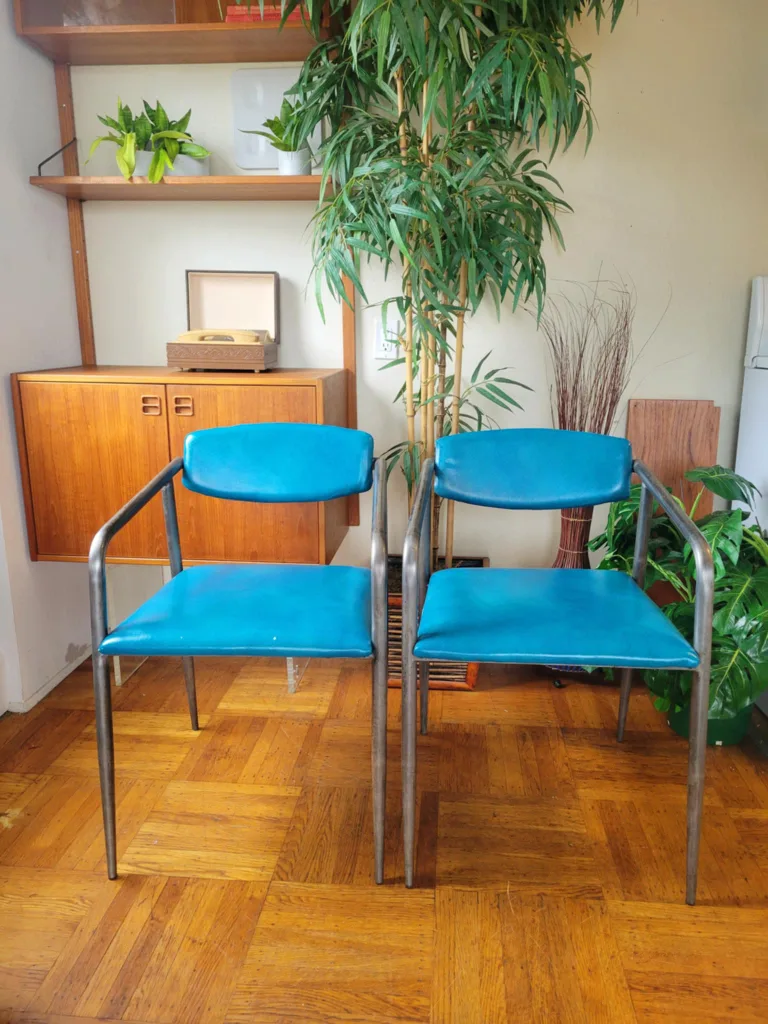 Moes Distressed Blue Leather Industrial Style Dining Chair thumbnail