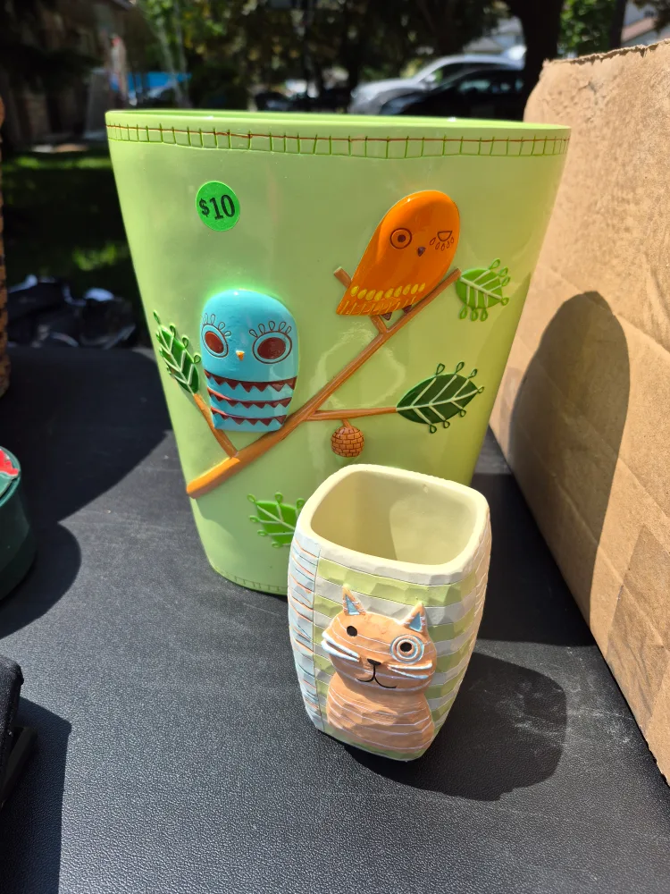 Cute Owl & Cat bathroom bin and cup thumbnail