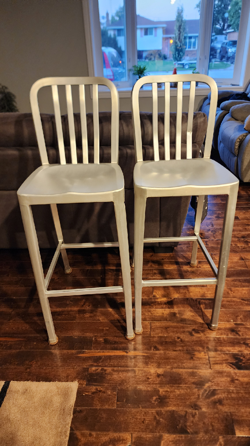 Set of 2 Silver Metal Bar Stools