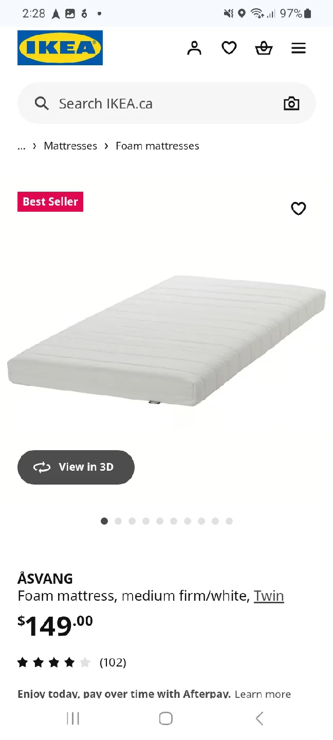 IKEA ÅSVANG Twin Foam Mattress - White thumbnail