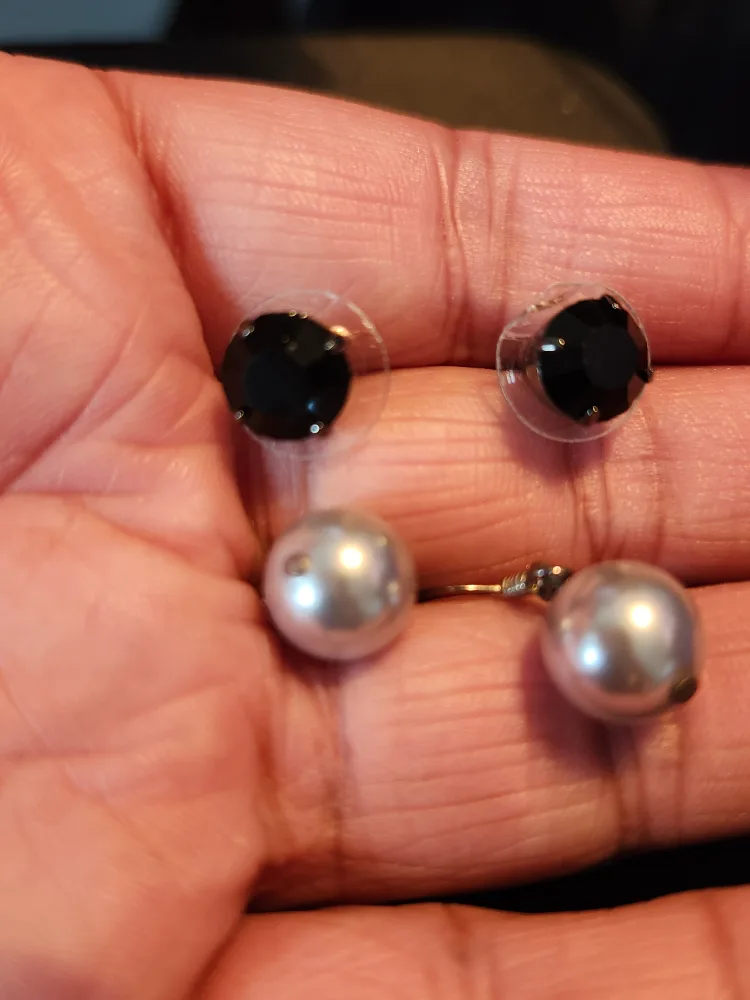Assorted Earrings - Silvertone, Yellow Heart, Grey Pearl, Black thumbnail