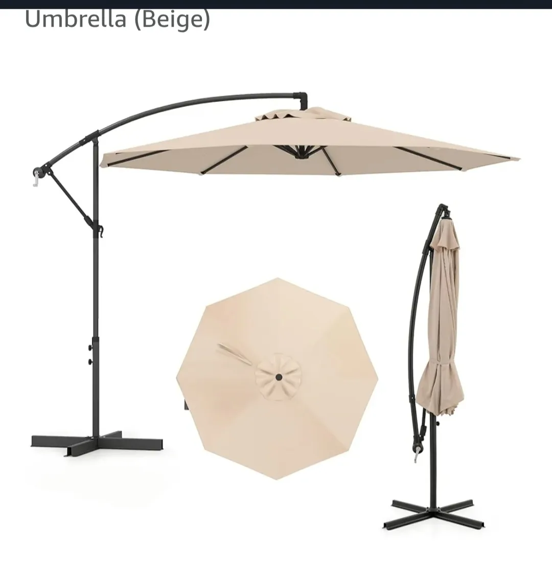 Beige Offset Patio Umbrella with Tilt System image indicator(9)