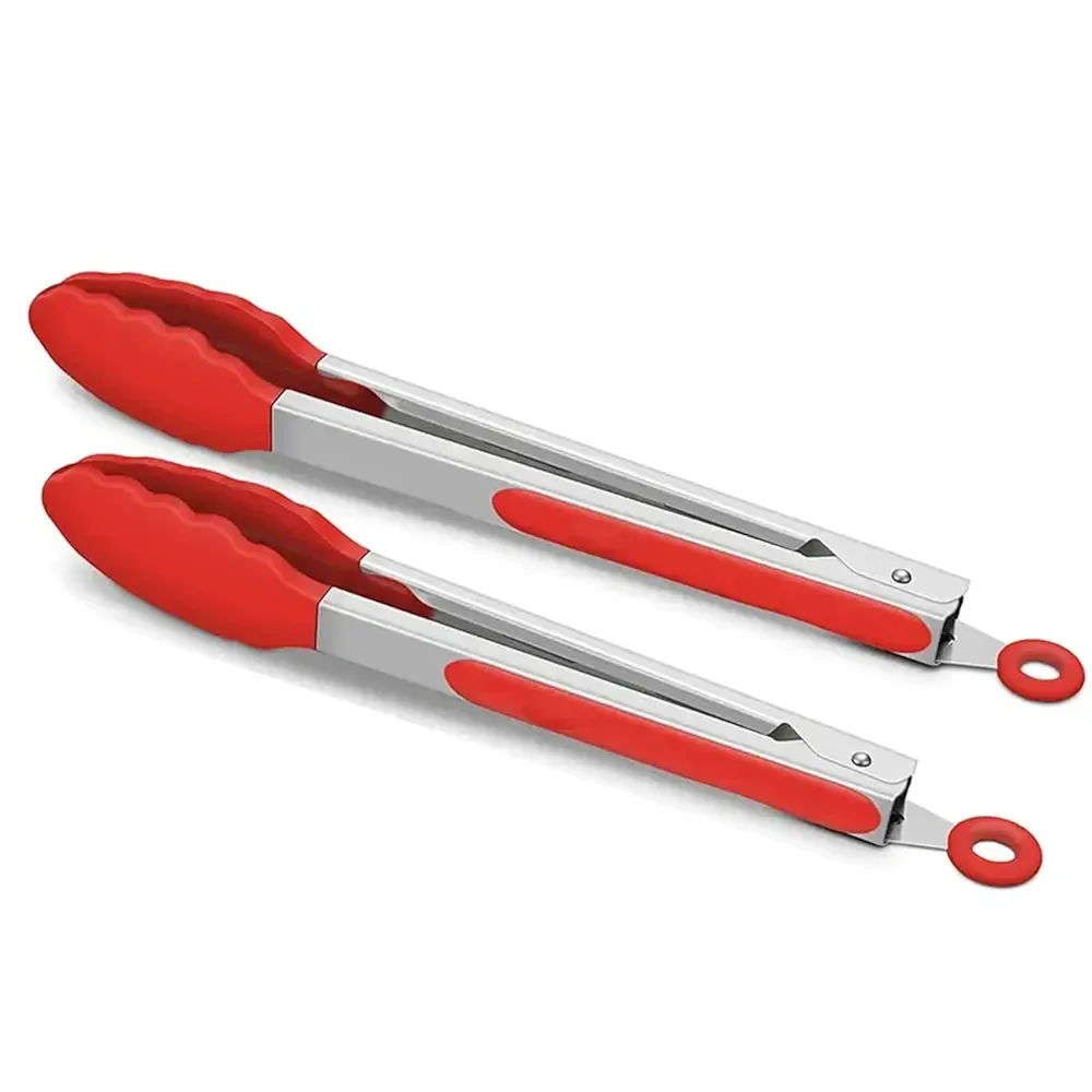 NEW Set of 2 Red Silicone Kitchen Tongs - 9 and 12 inches image indicator(3)