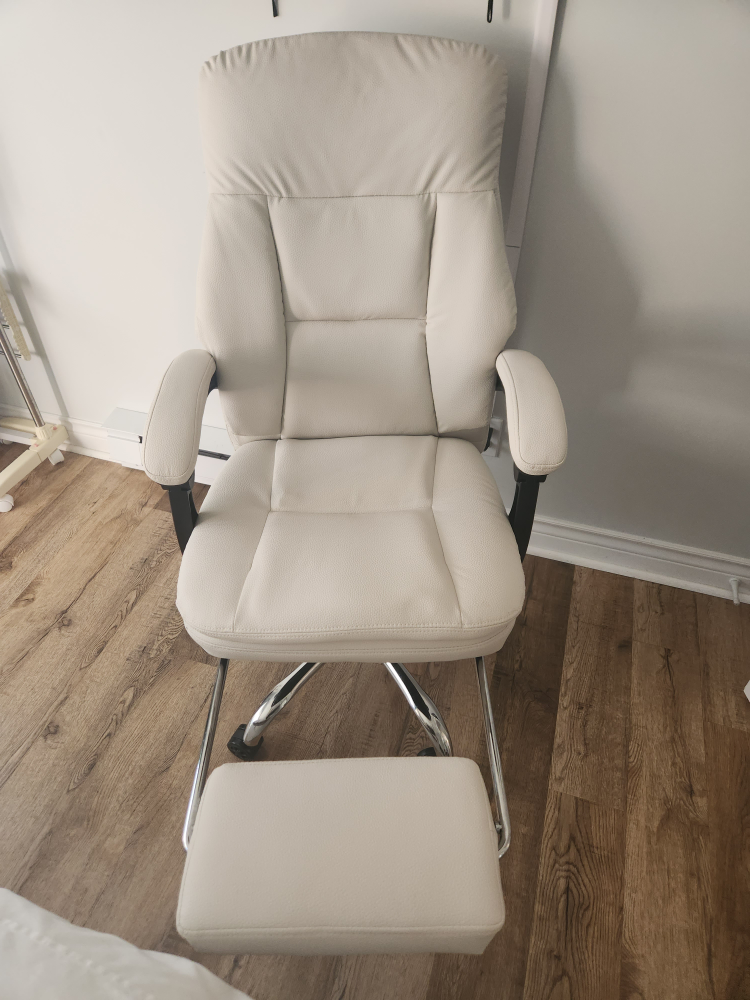 Cream faux Leather Office Chair with Footrest