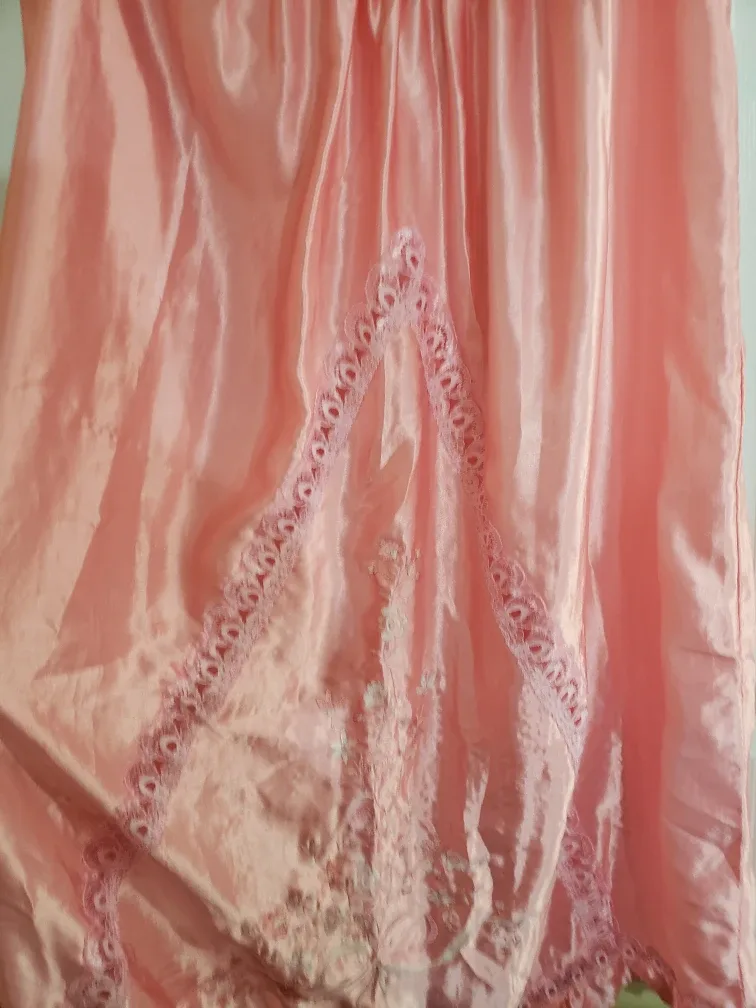 set Pink Satin Lingerie Dress with Lace Trim large x large image indicator(3)