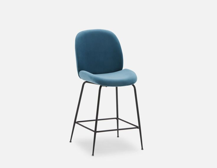 Set of 2 Blue Velvet Bar Stools Structube - photo 2