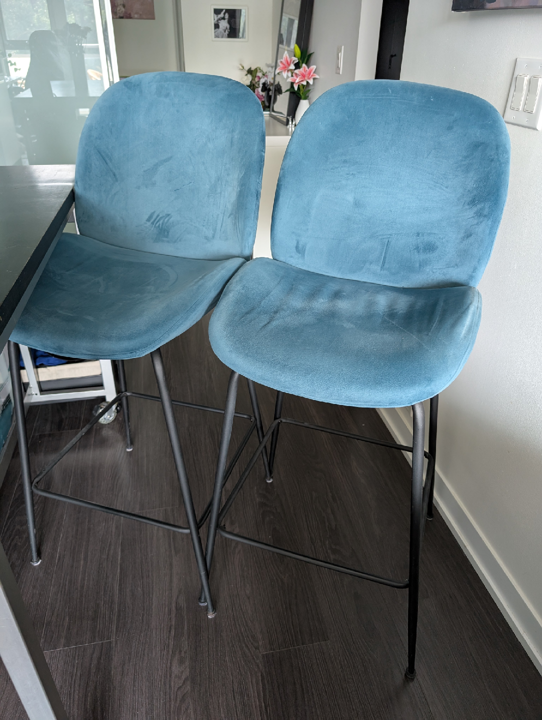 Set of 2 Blue Velvet Bar Stools Structube - photo 4