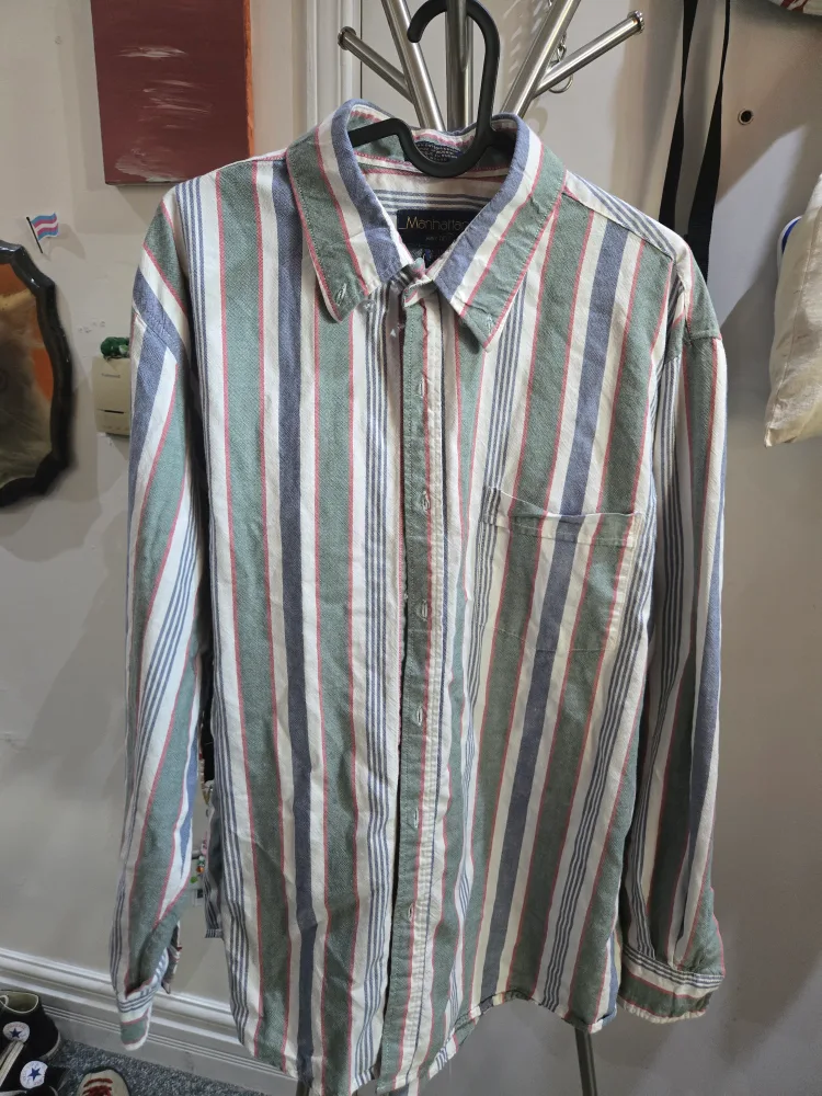 Vintage Manhattan Striped Button-Up Shirt - Size XL thumbnail