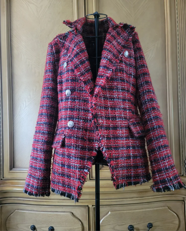 Aqua Red Tweed Blazer - Size L thumbnail