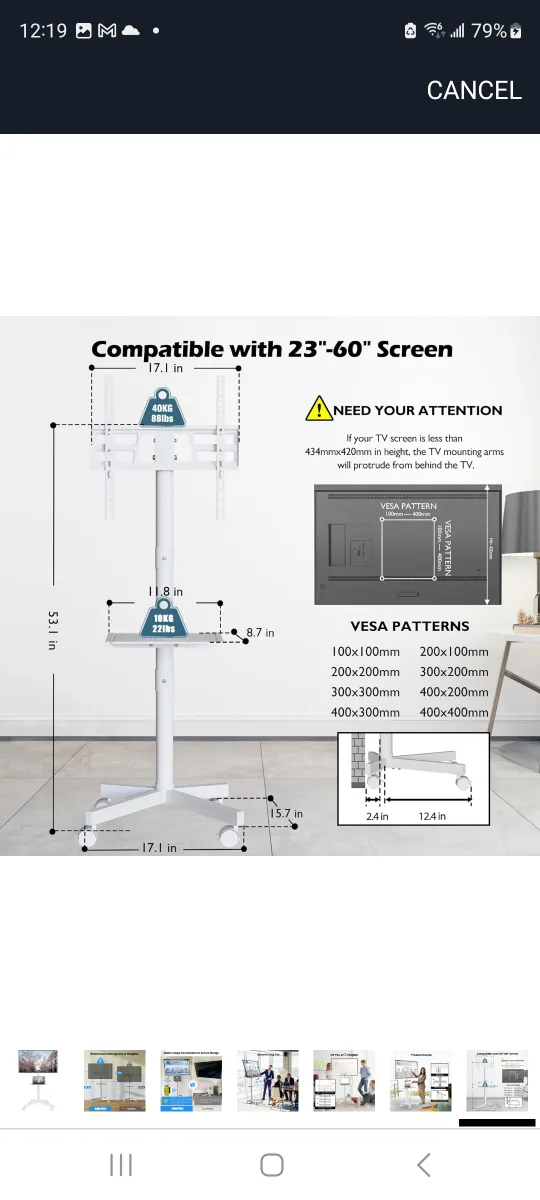 BONTEC Mobile TV STAND with Tilt Function image indicator(7)