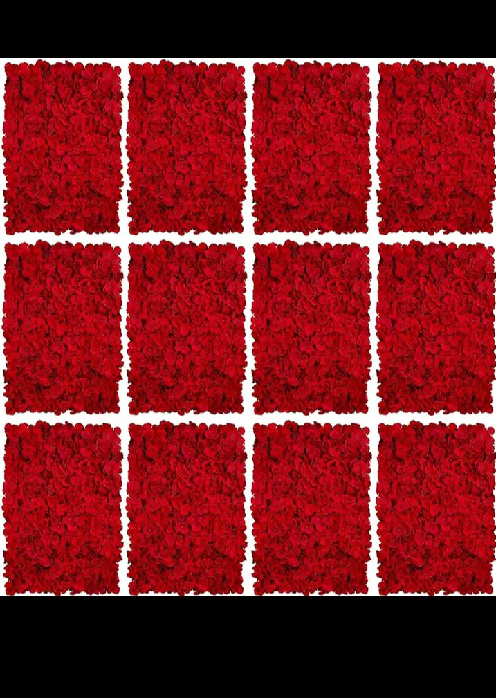 Red Artificial Flower Wall Panel Backdrop (12 pcs) thumbnail