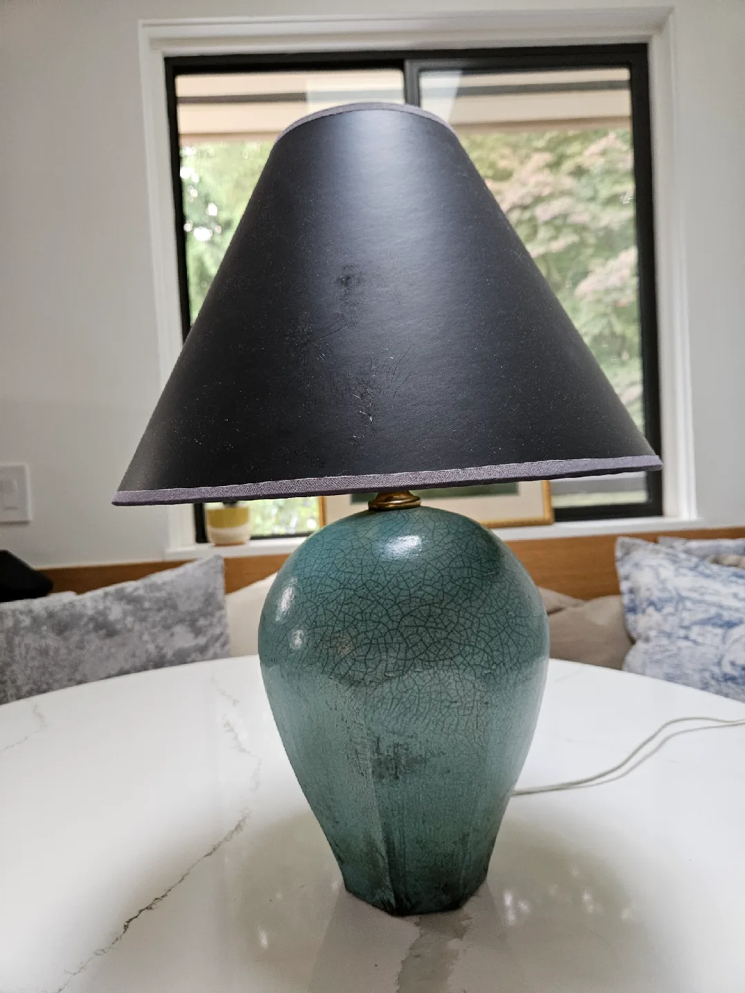 Vintage Ceramic Table Lamp with Shade Signed image indicator(2)