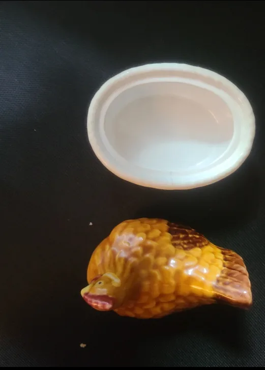 MAKE OFFER- Vintage Ceramic Chicken on Nest Trinket Dish image indicator(2)