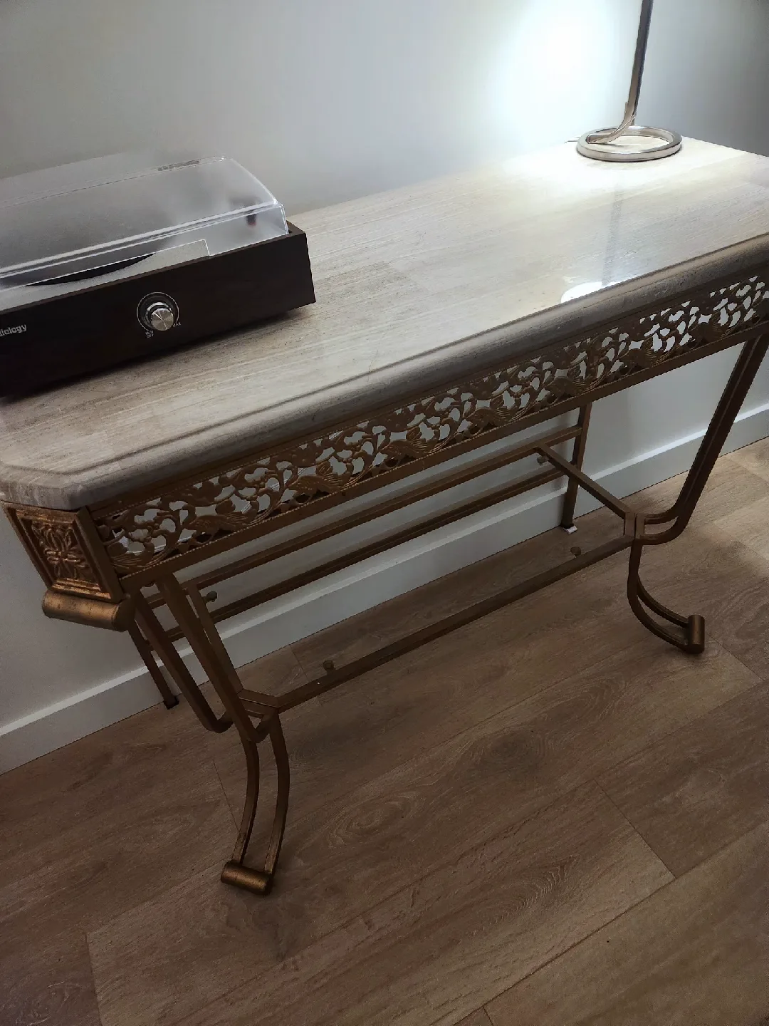 Antique Gold Console Table with Faux Marble Top image indicator(5)