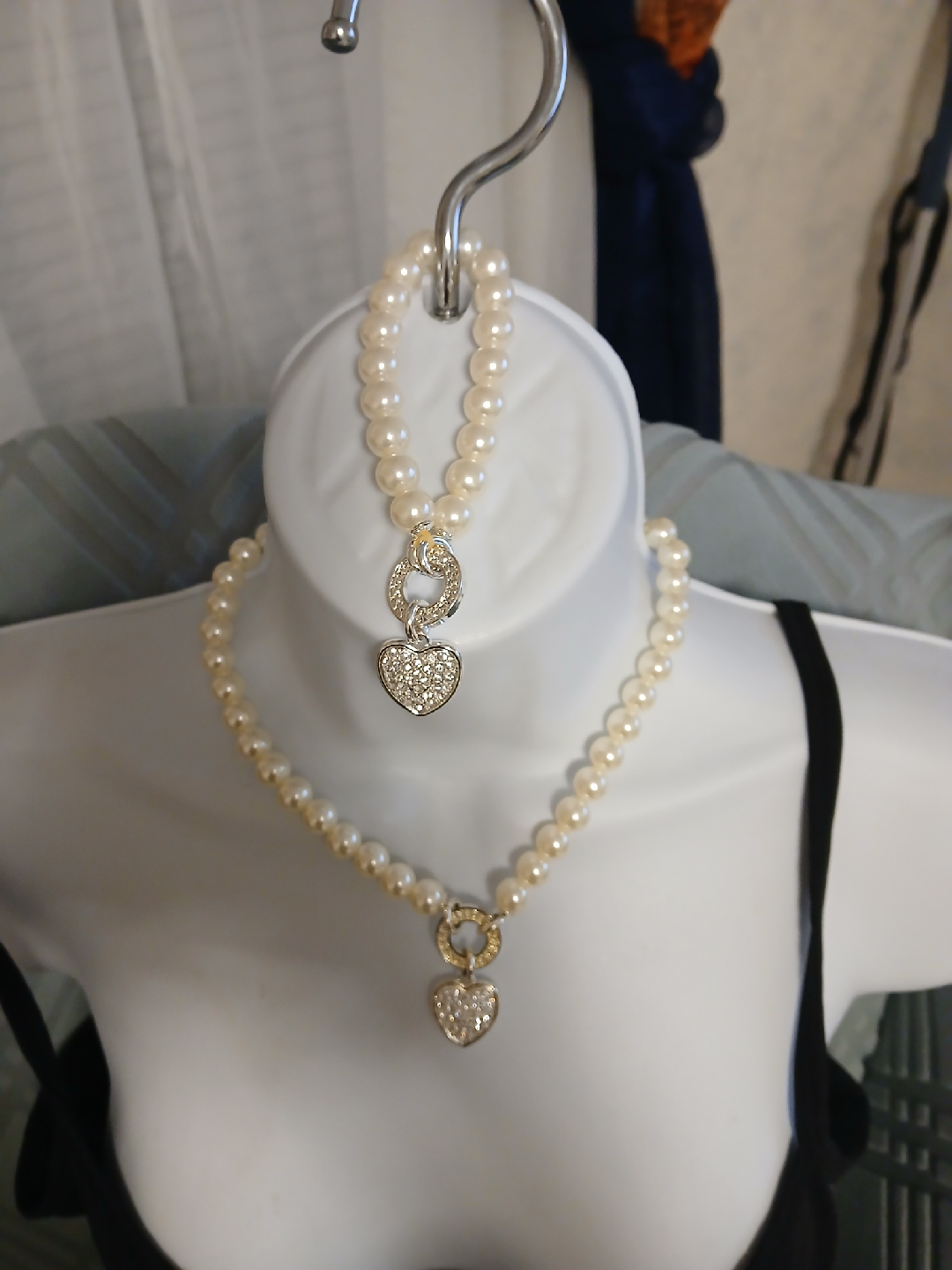 Pearl Bead Bracelet and necklace set with Heart Charm