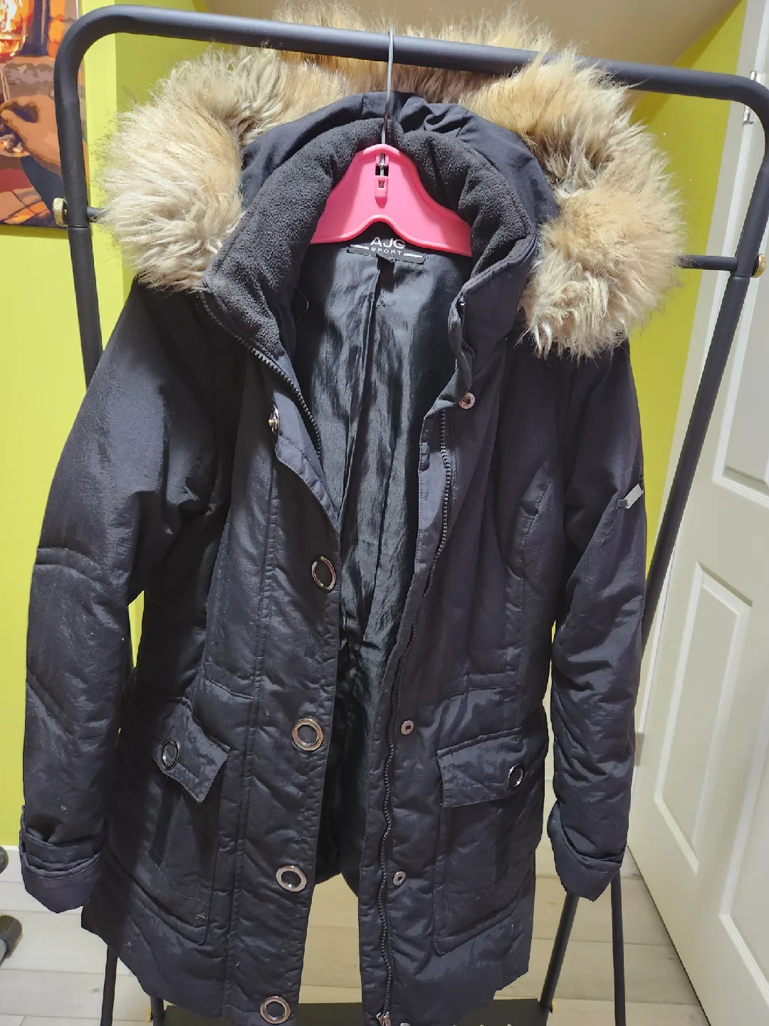 AUC Winter Coat with Fur Hood - Black