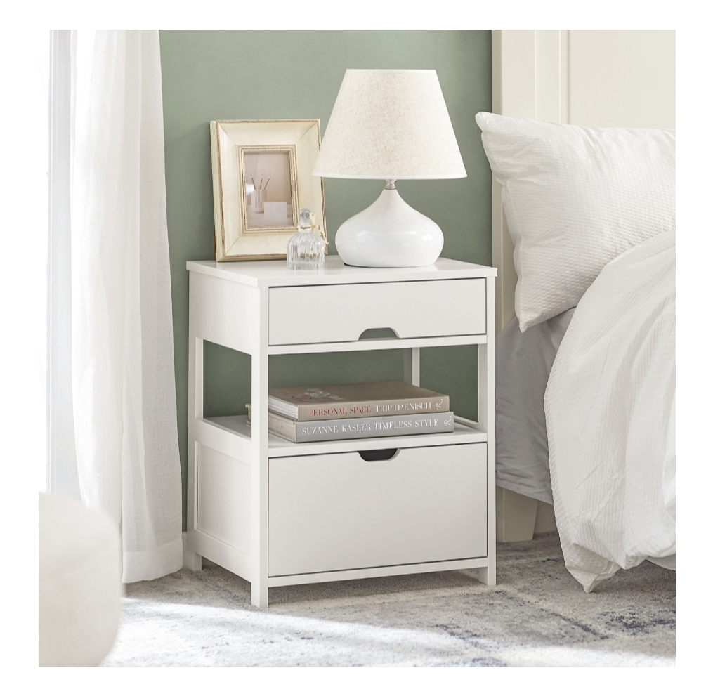 White Bedside Table with 2 Drawers