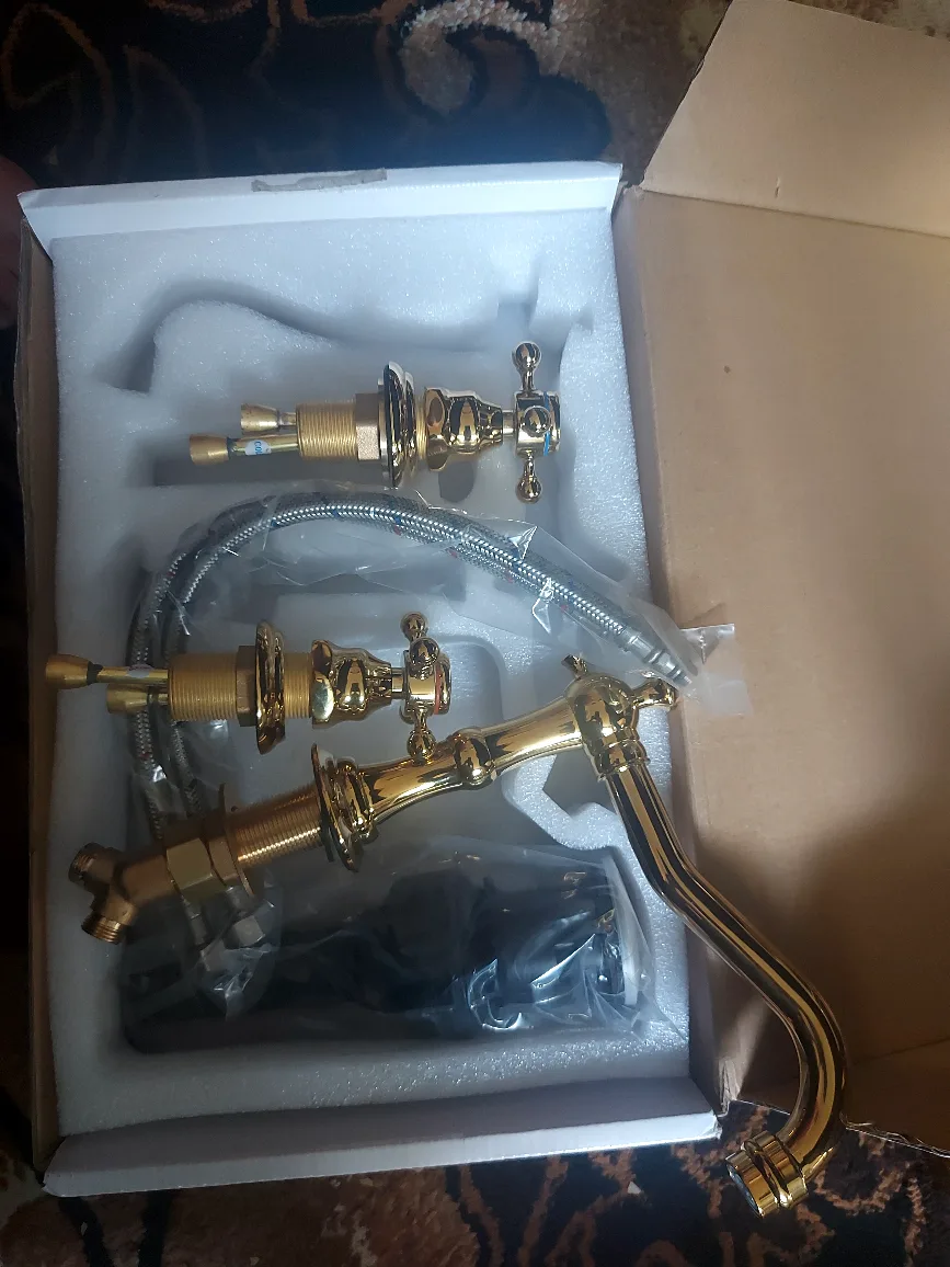 New Gold Bathroom Sink Faucet with Two Handles image indicator(3)