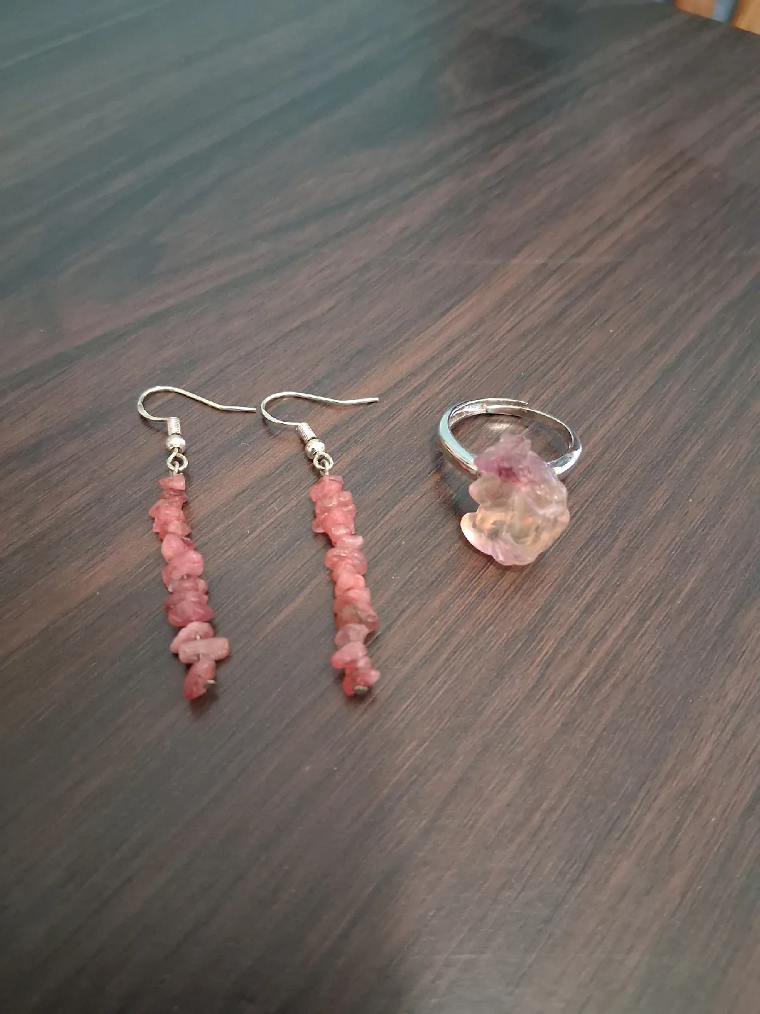 Handmade Pink Stone Ring & Earrings Set thumbnail