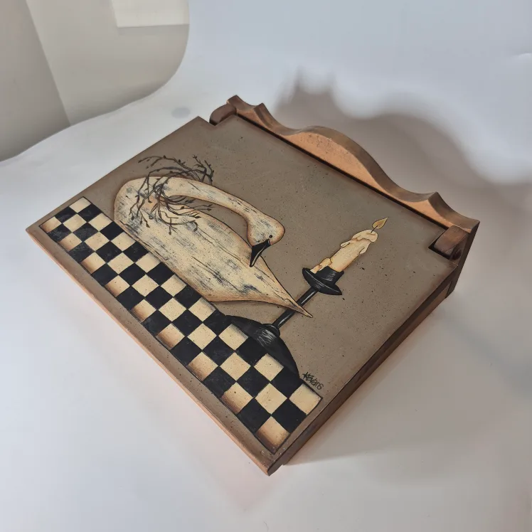 Handcrafted Wooden Box with Swan Design 🥕🥕🥕 thumbnail