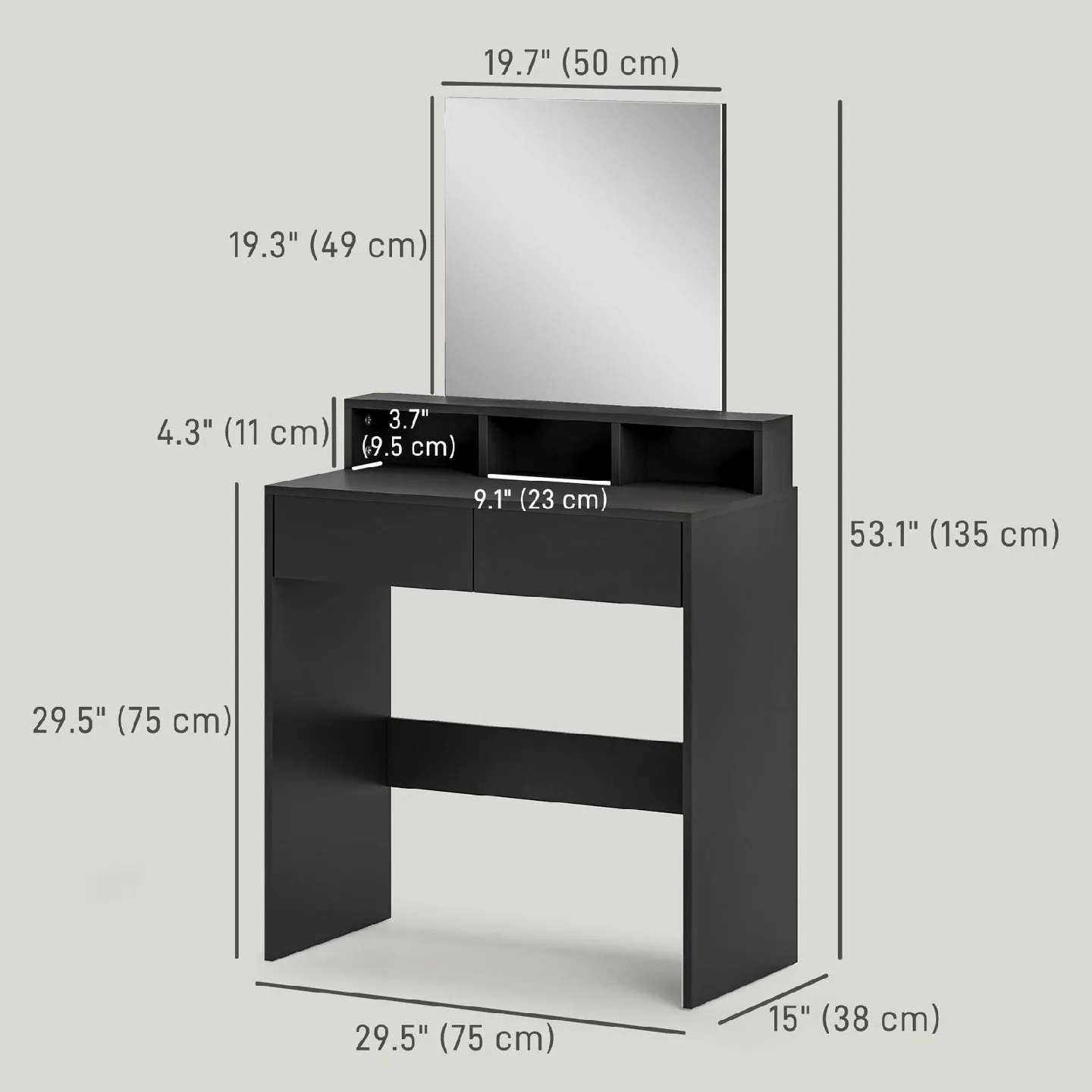 Black Vanity Table with Mirror image indicator(3)