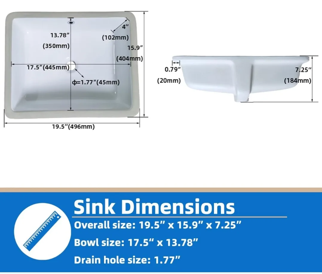 KINGWONG 20 Inch Undermount BATHROOM SINK-New image indicator(3)