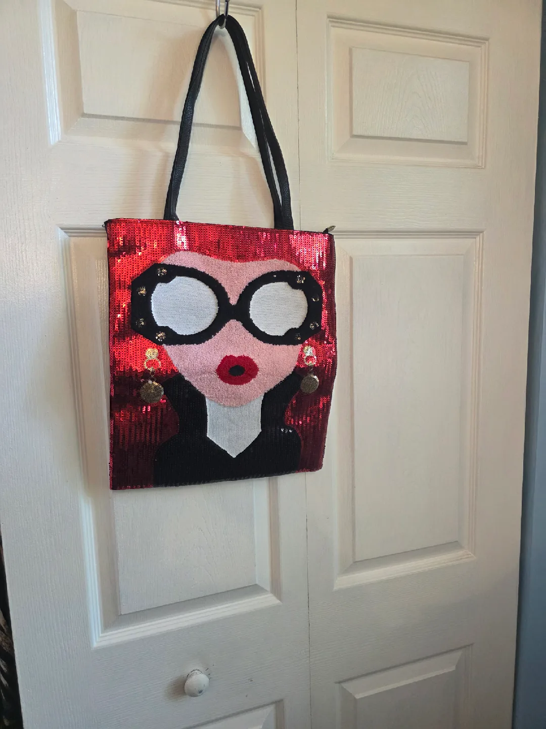 Tote Bag with Sequin Face Design thumbnail