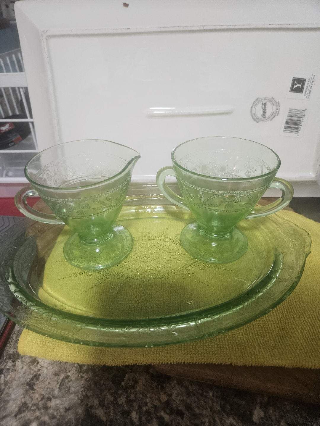 Uranium glass green depression 3pcs.set - photo 3
