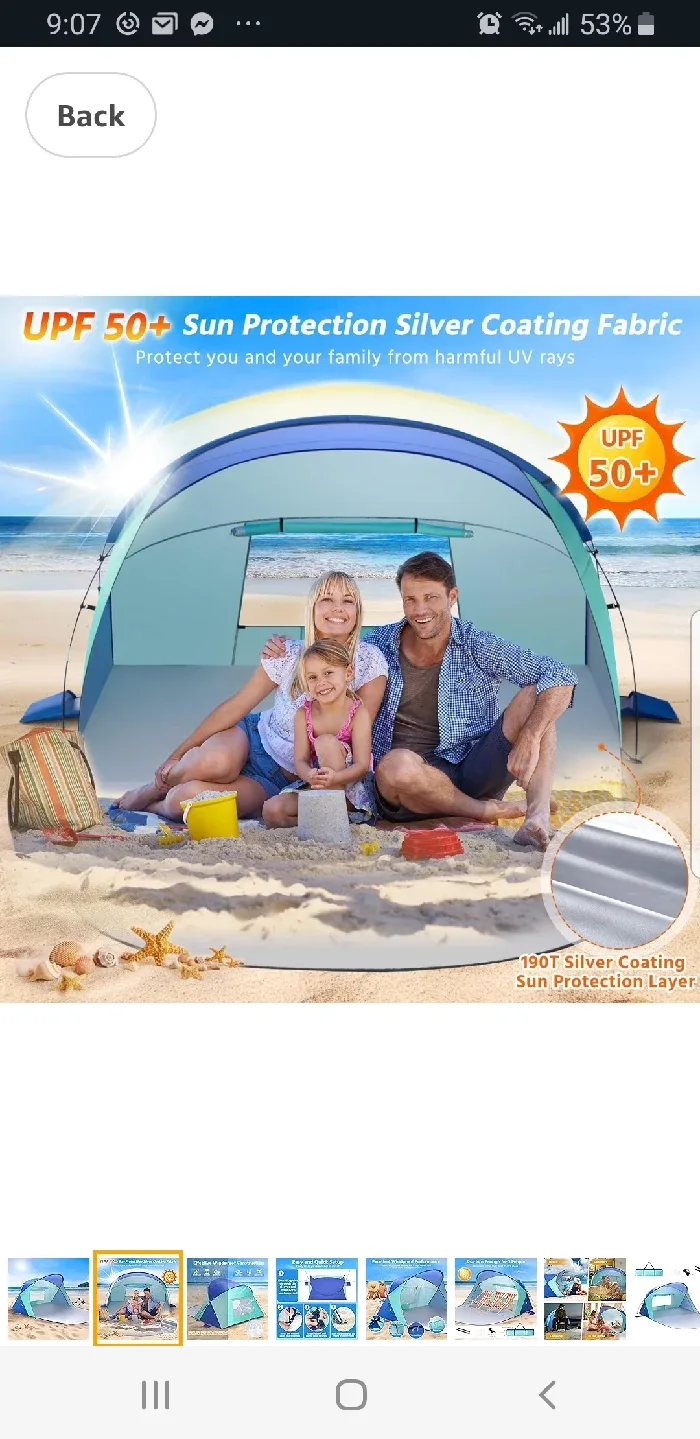 Beach Tent Sun Shelter for 2 Person, 50+ UV brand new image indicator(2)