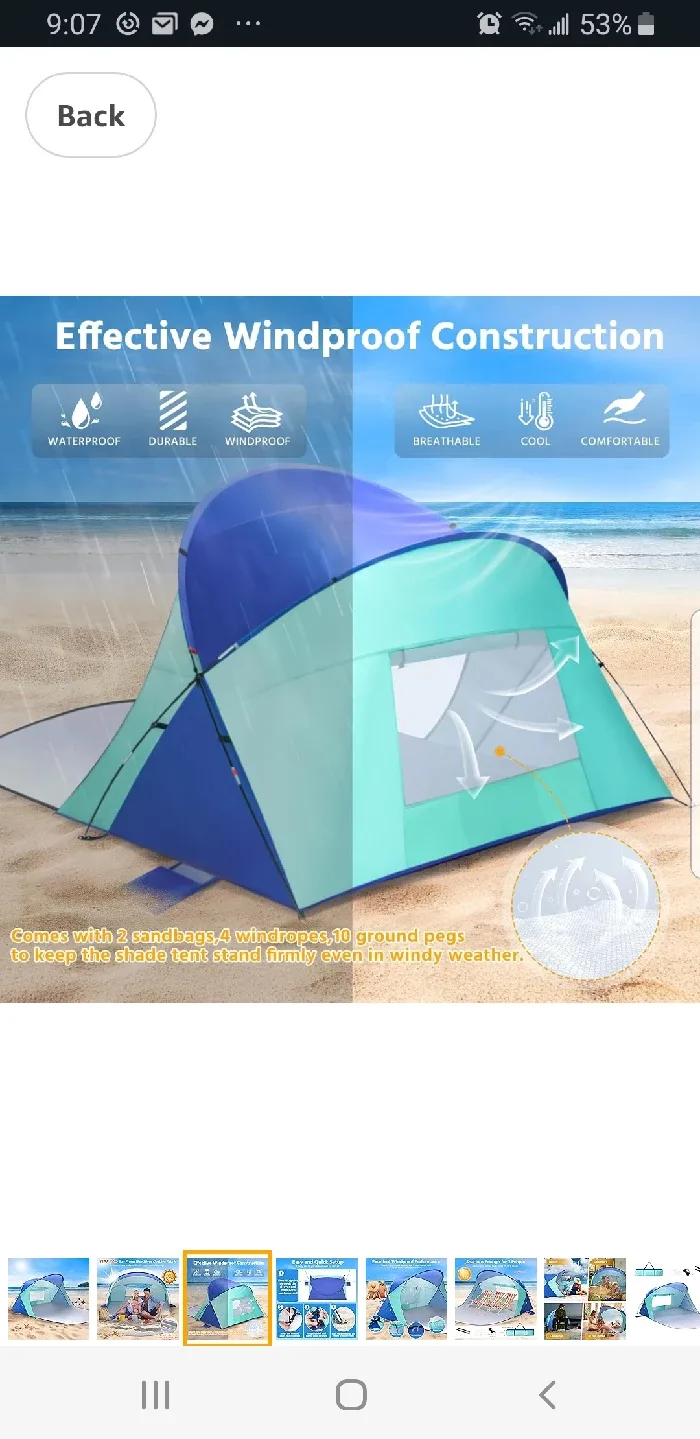Beach Tent Sun Shelter for 2 Person, 50+ UV brand new image indicator(3)