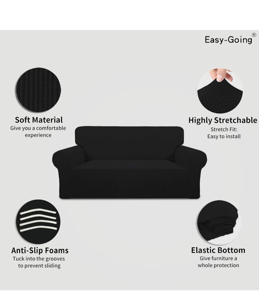 Easy-Going Black Loveseat Sofa Cover - 70 inch image indicator(3)