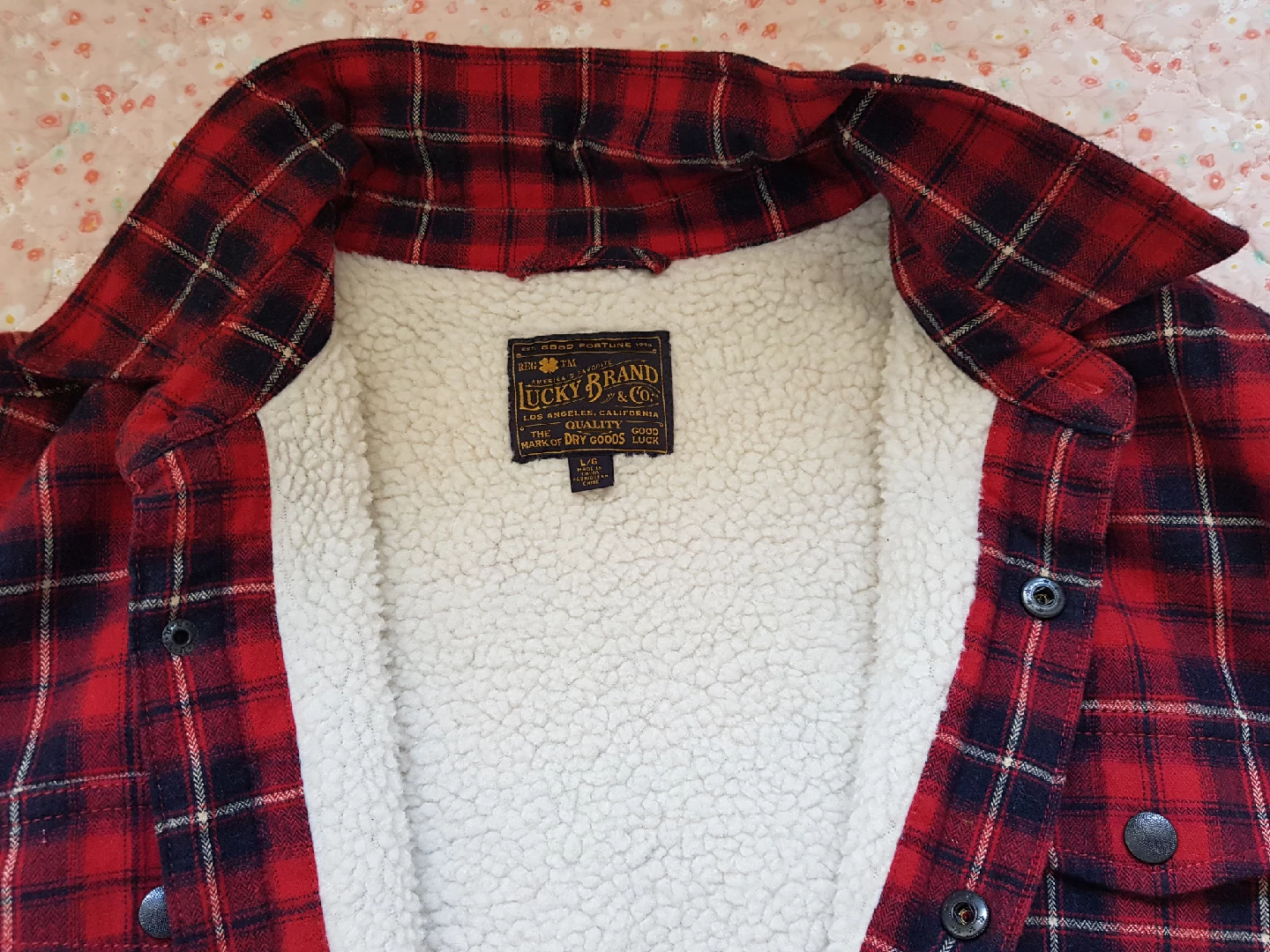 Lucky Brand L/G Red Plaid Sherpa Lined Shirt Jacket - photo 4