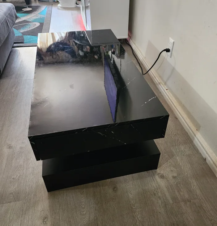 Black Marble Style Coffee Table with LED image indicator(6)