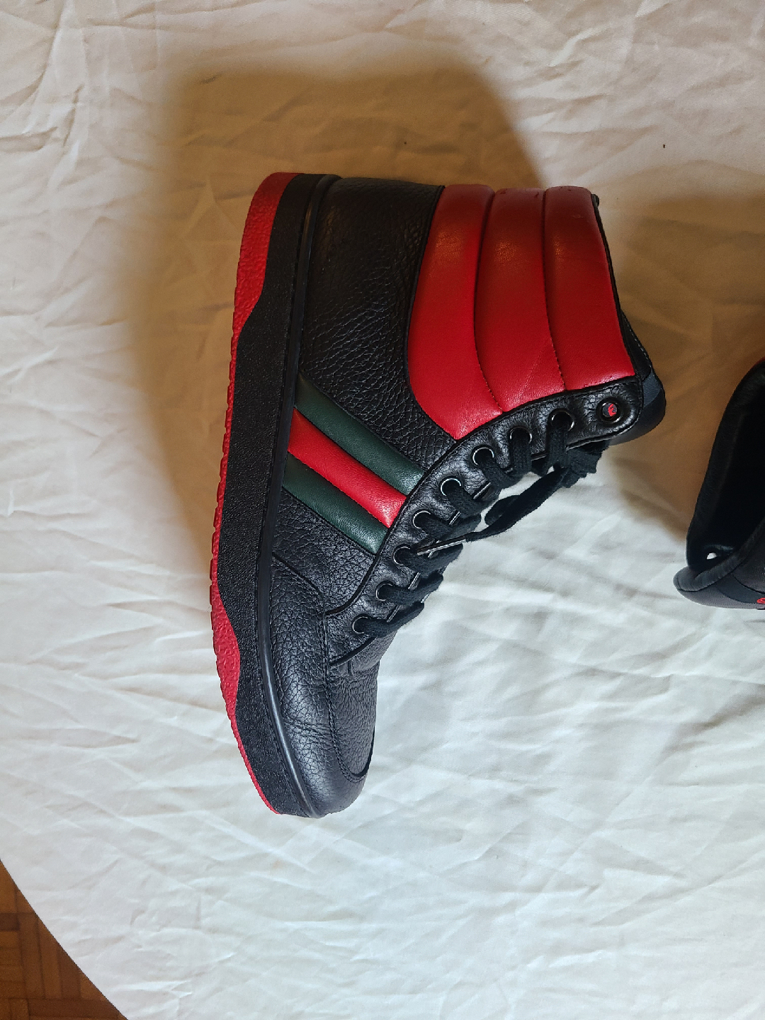 Gucci Leather High-Top Sneakers - Black & Red - photo 3