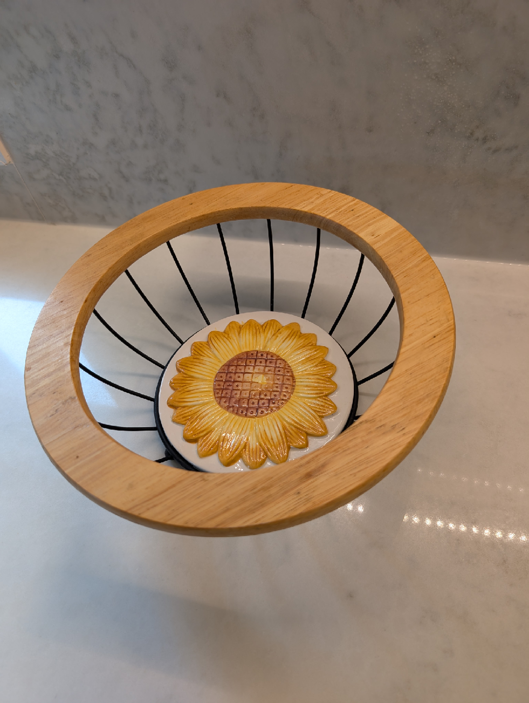 Sunflower metal wood and ceramic basket