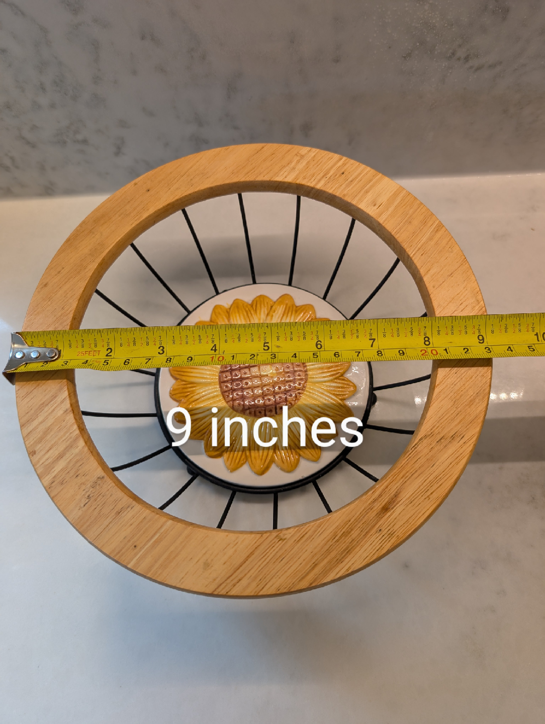 Sunflower metal wood and ceramic basket - photo 5