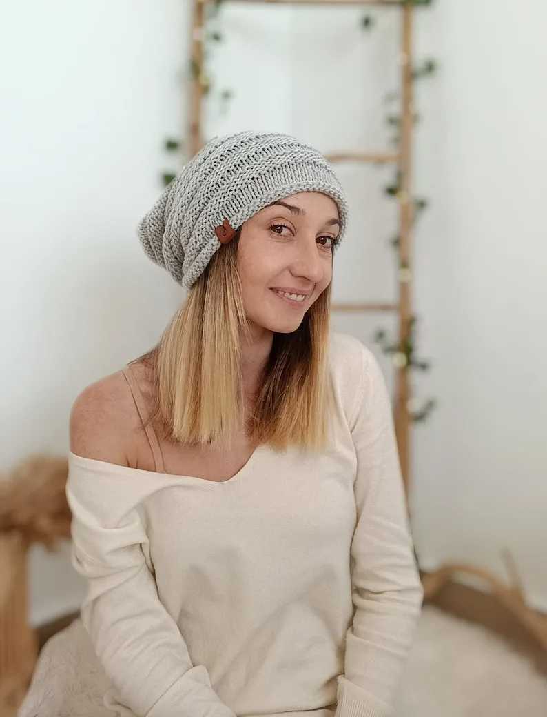 Brand New Silver Knit Beanie Hat thumbnail