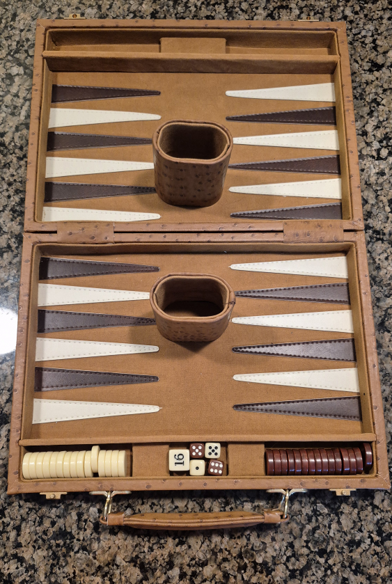 Backgammon Game Set - Brown Leather Case