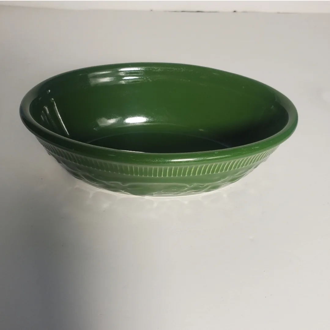 Vintage Genuine Glass Small Green Oval Bowl TST Serving USA image indicator(3)