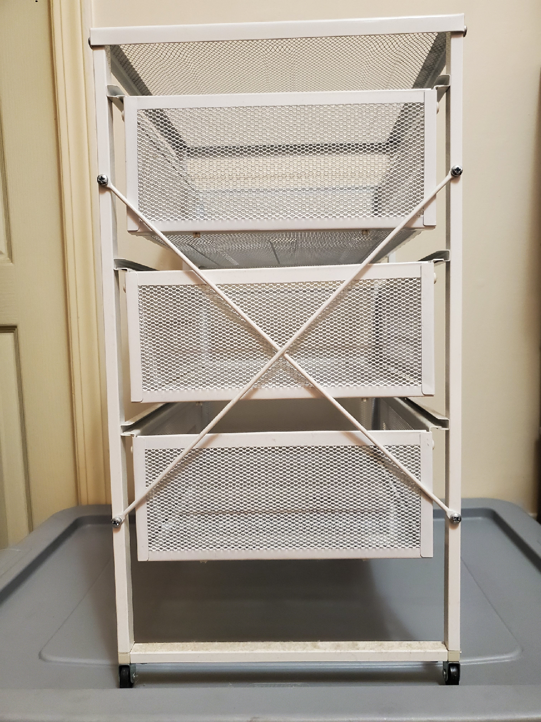 White Metal Mesh 3-Drawer Rolling Cart - photo 3