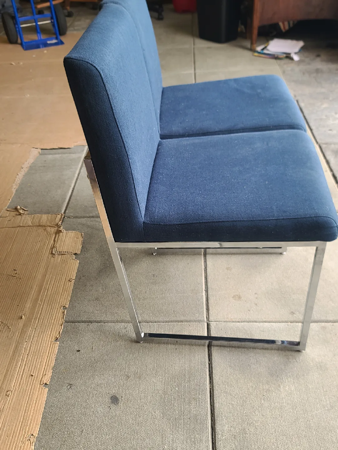 2 MODERN BLUE FABRIC WITH CHROME BASE ACCENT CHAIRS image indicator(2)