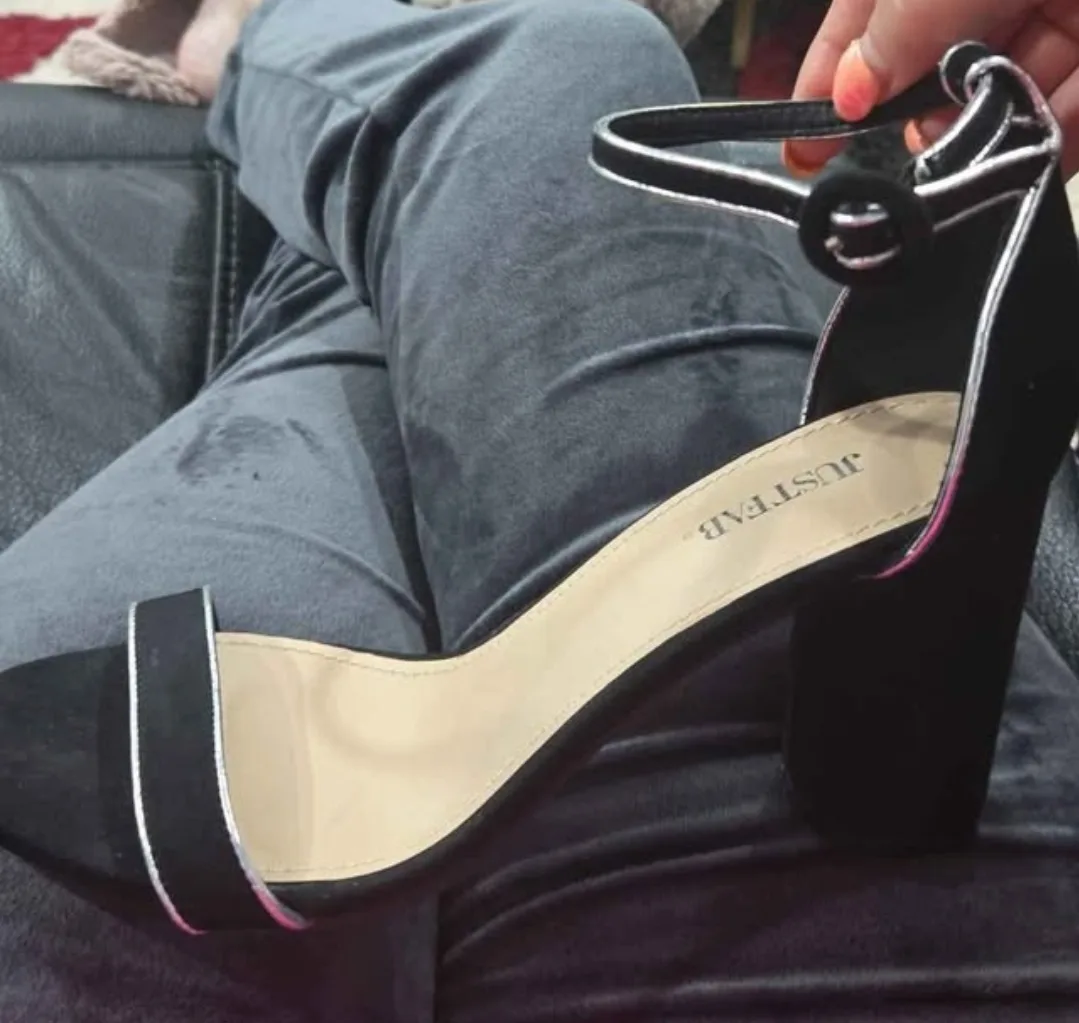 Just Fab Black suede silver trim heels thumbnail