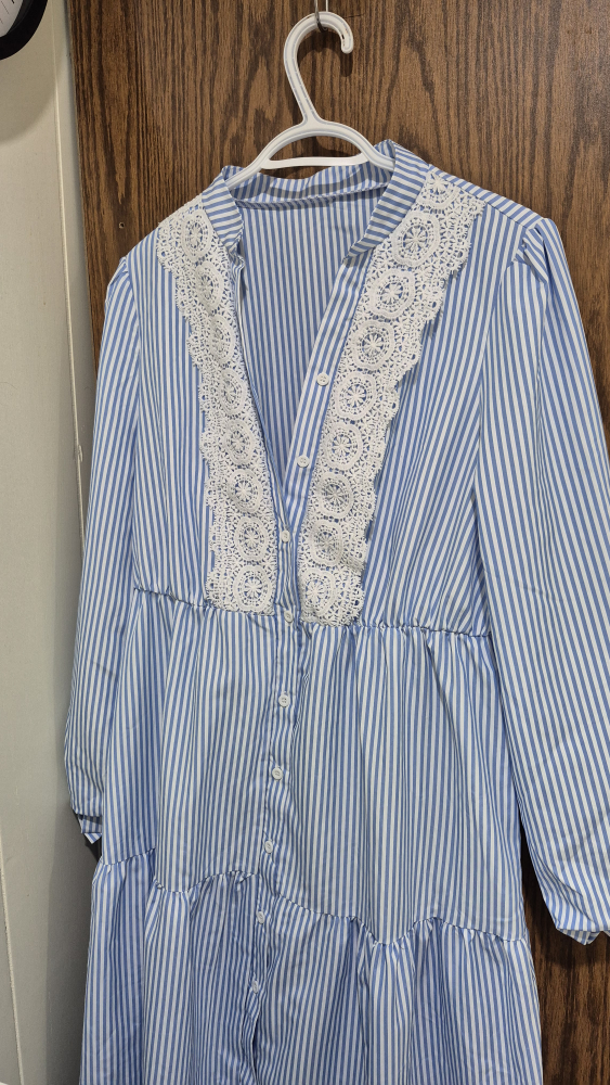 Blue Striped Dress with Lace Detail
