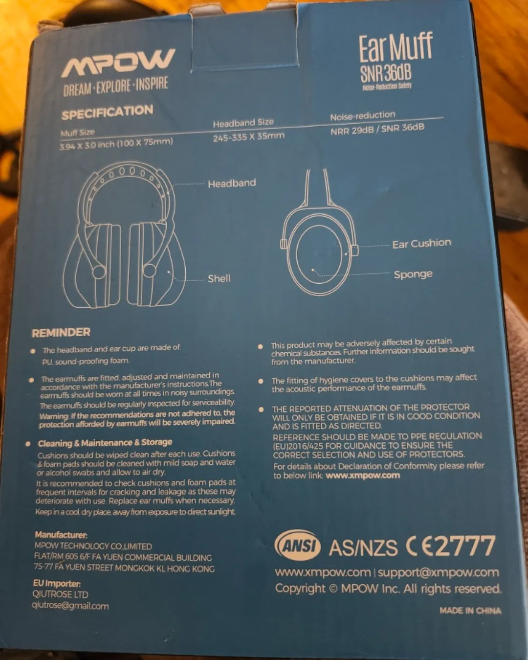 Mpow Ear Muff SNR 36dB - Noise Reduction Safety image indicator(2)